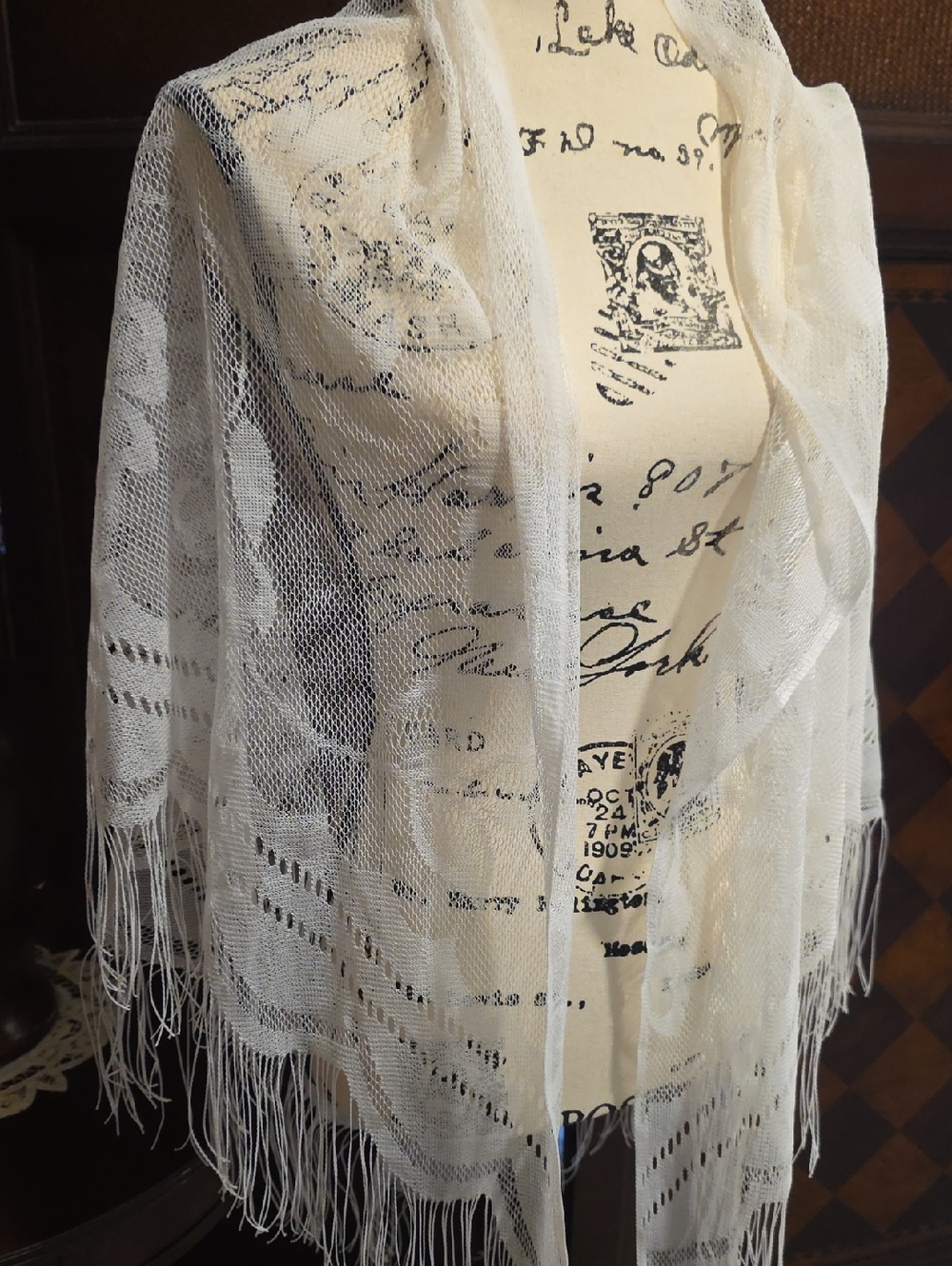 Lightweight Off White Fringe Scarf/Wrap - Picture 4 of 10